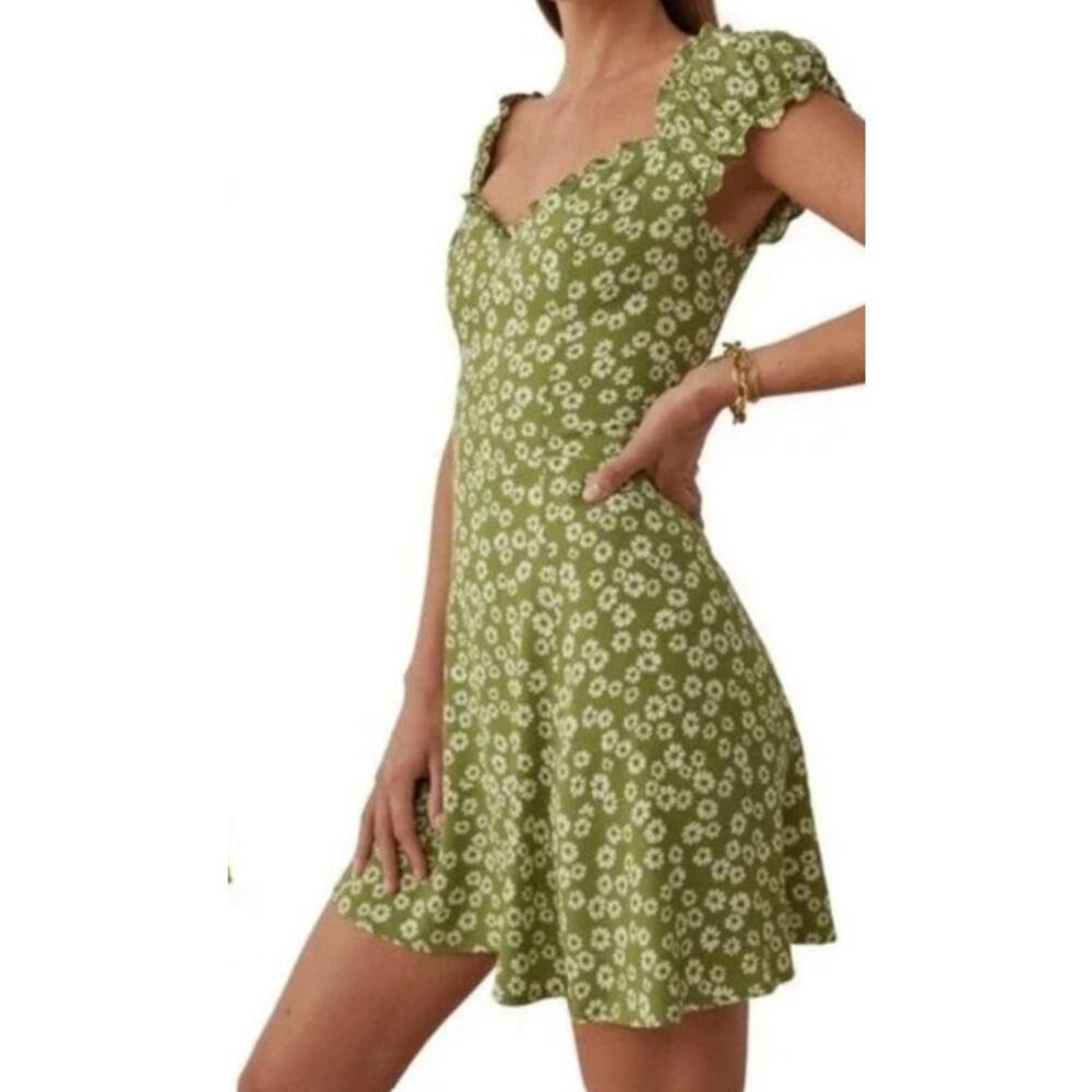 Reformation Pacey Green Floral Fennel Dress Size 8